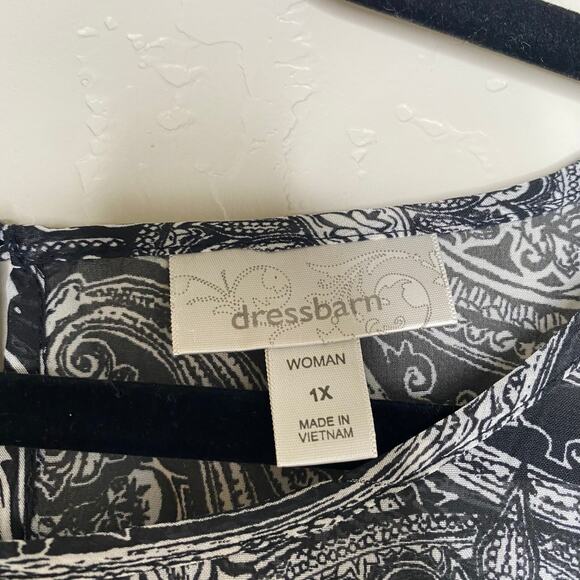 Dress Barn Black Paisley Pattern Art to Wear Scarf Blouse Size 1X - Picture 5 of 10